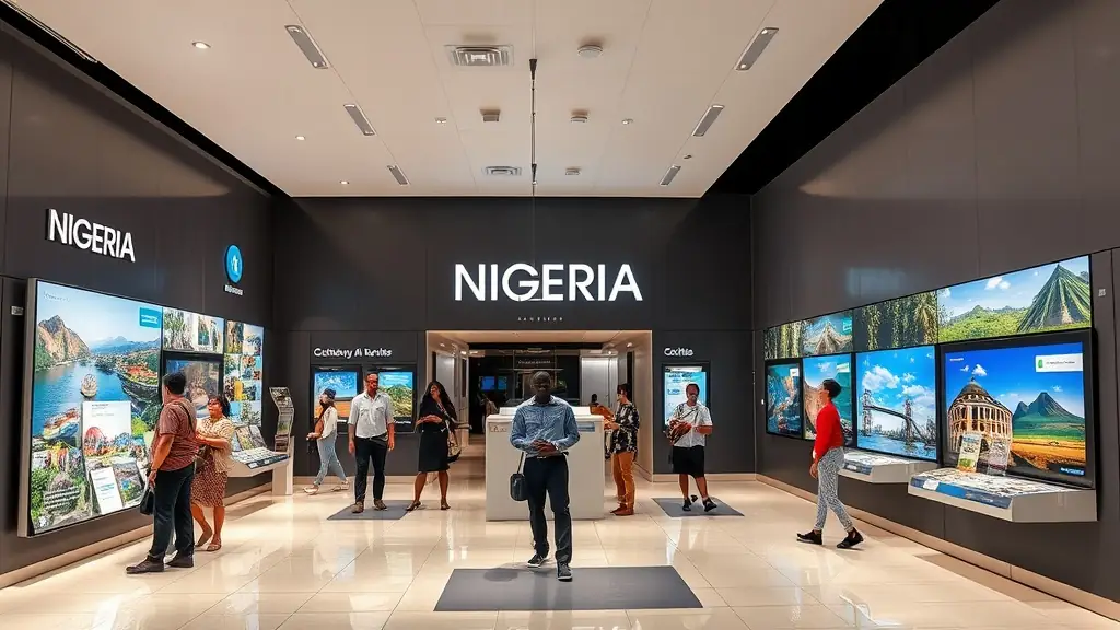 A welcoming tourist information center with brochures and maps displayed, showcasing local attractions and events.